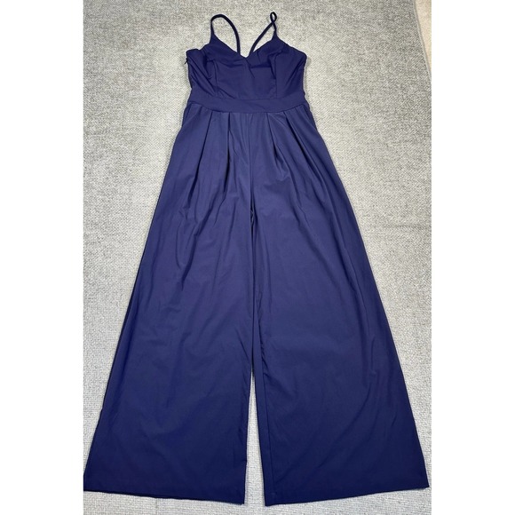 Halara Jumpsuit Womens Large Blue Breezeful Backless Side Zip Wide Leg Resort - Picture 3 of 15